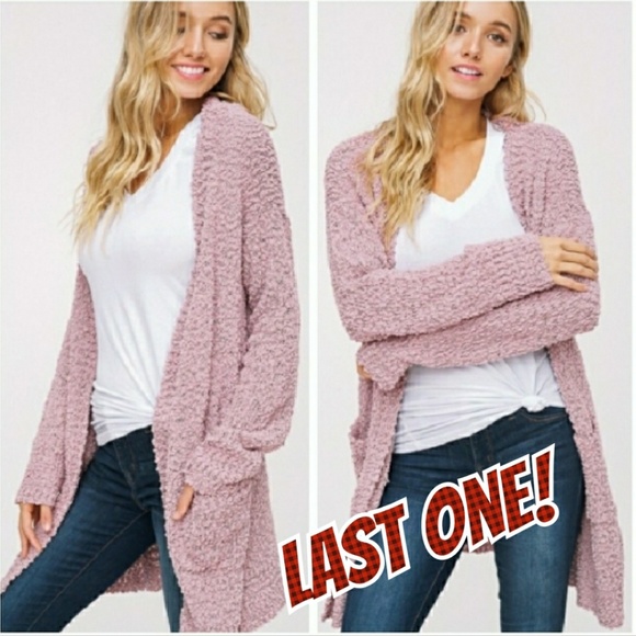 Kalli Collection Sweaters - 💋Mauve Chunky Knit Popcorn Cardigan 💋